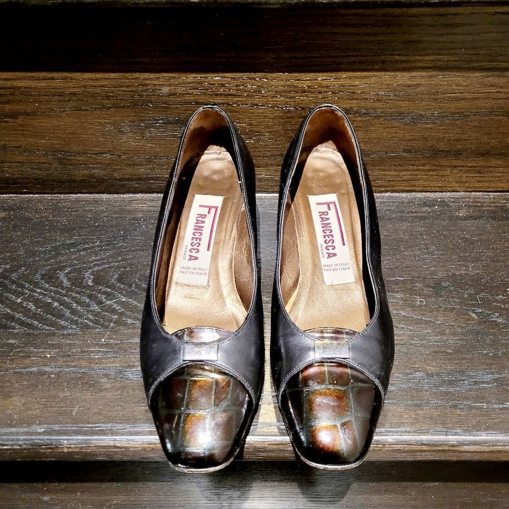 Vintage 90s Italy Francesca Black Leather Heels Shoes Size: 7US